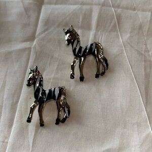 Vintage Lapel Pins set of 2 Zebra with Rhinestone eyes